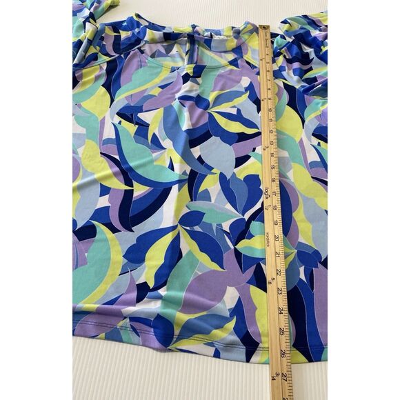 Susan Graver Women Multicolor Print Liquid Knit 3/4-Sleeve Top w/Cutout Size 1X - Picture 3 of 10